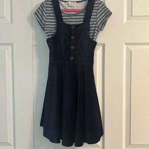 Girls blue ribbed velour dress set